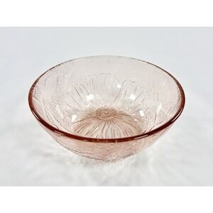 Vintage KIG Indonesia Pink Glass Hibiscus Bowl 5" Textured Floral Trinket Dish 2